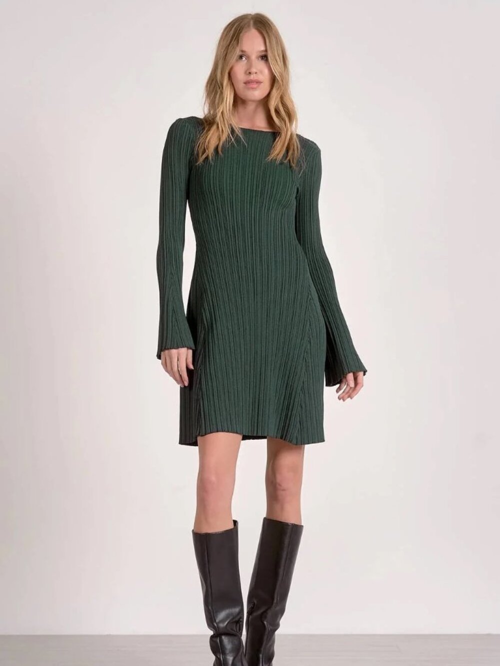 Elan - Crewneck Longsleeve Dress in Pine - L - NWT